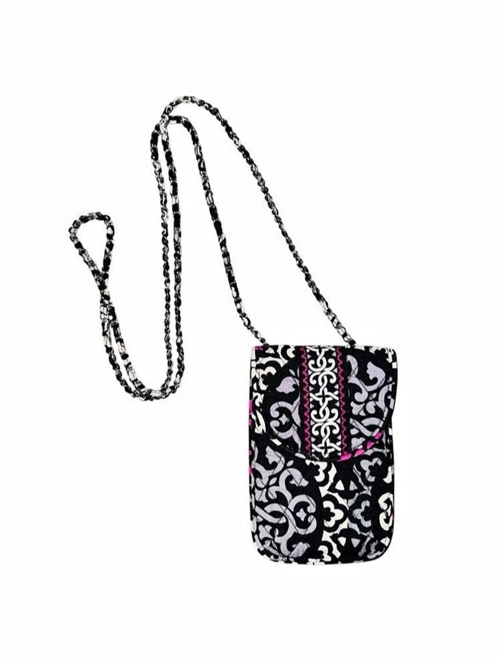 Vera Bradley Quilted Cell Phone Pouch Crossbody Chain Black/Pink